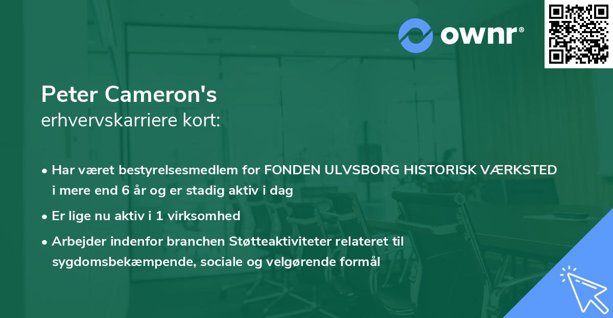 Peter Cameron's erhvervskarriere kort