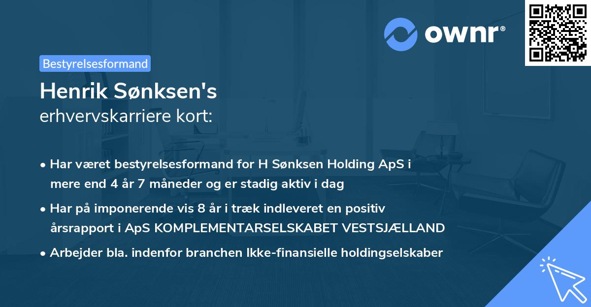 Henrik Sønksen's erhvervskarriere kort