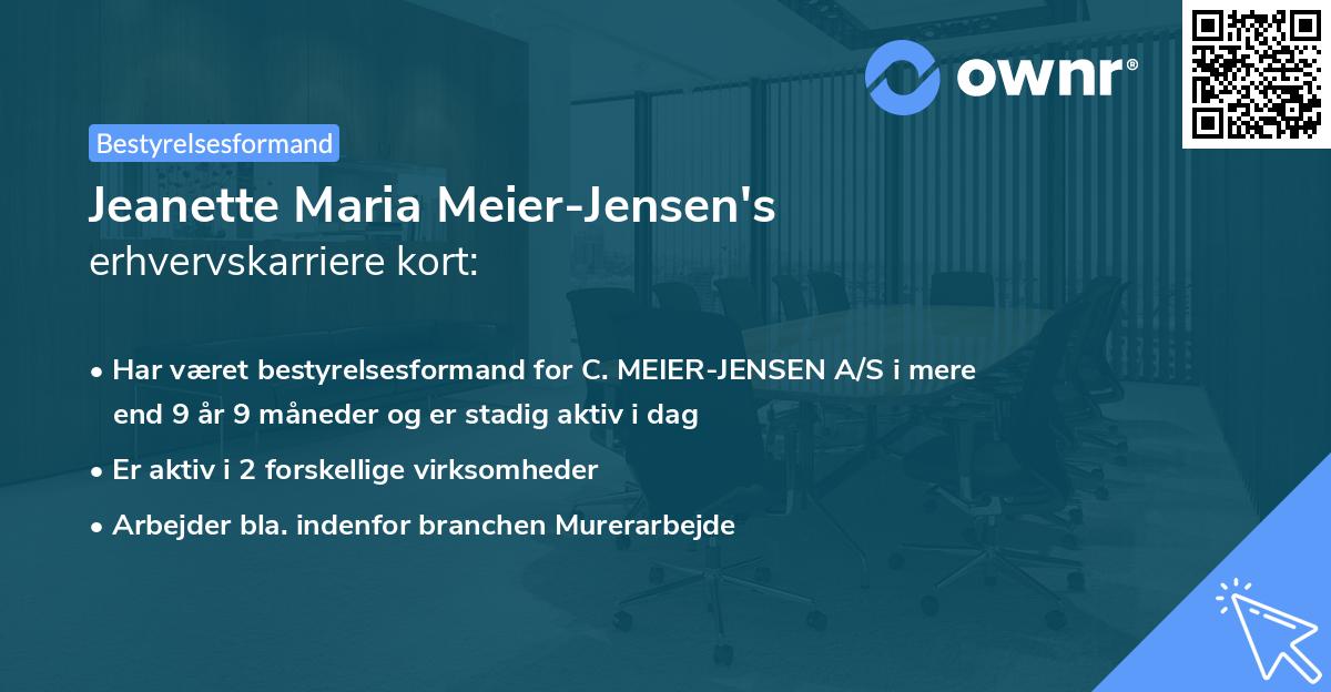 Jeanette Maria Meier-Jensen's erhvervskarriere kort