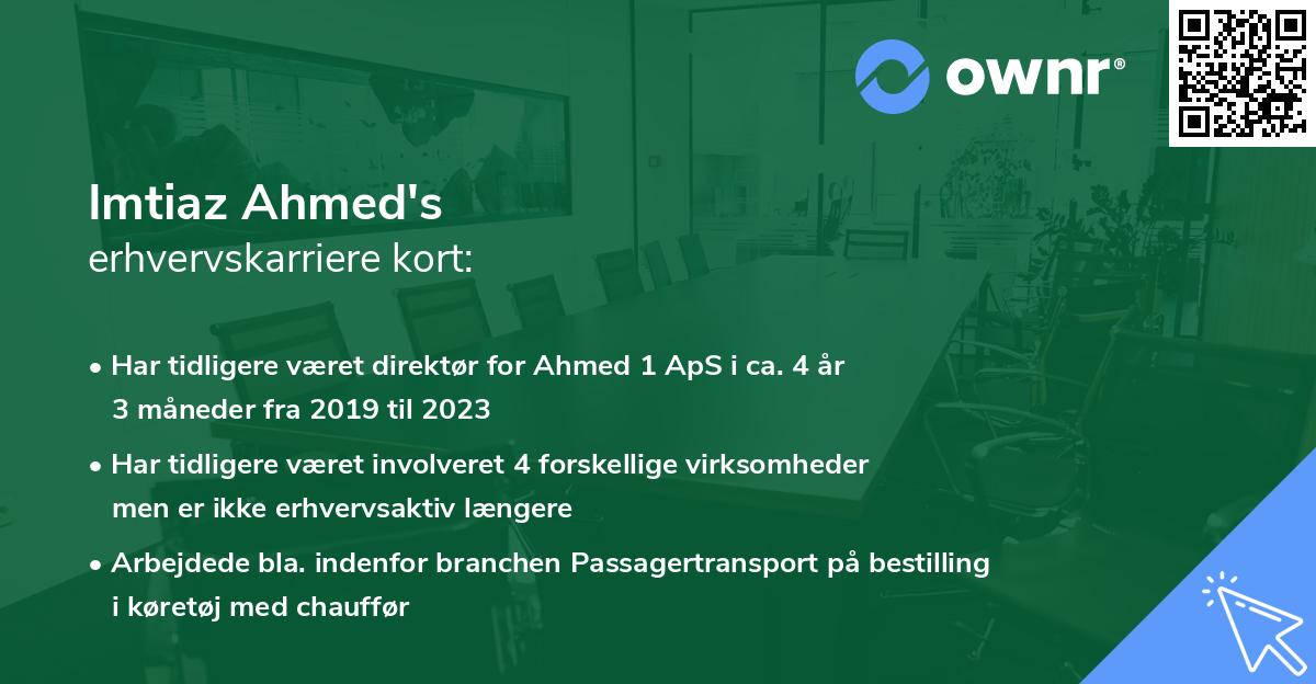 Imtiaz Ahmed's erhvervskarriere kort