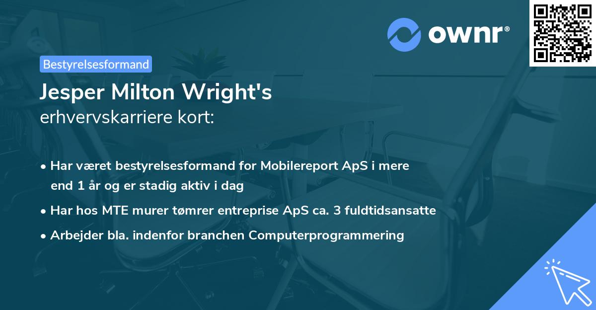 Jesper Milton Wright's erhvervskarriere kort