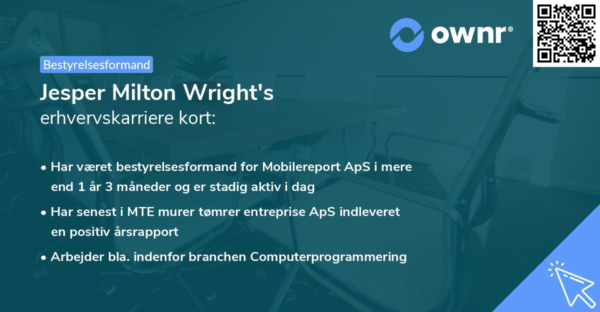 Jesper Milton Wright's erhvervskarriere kort