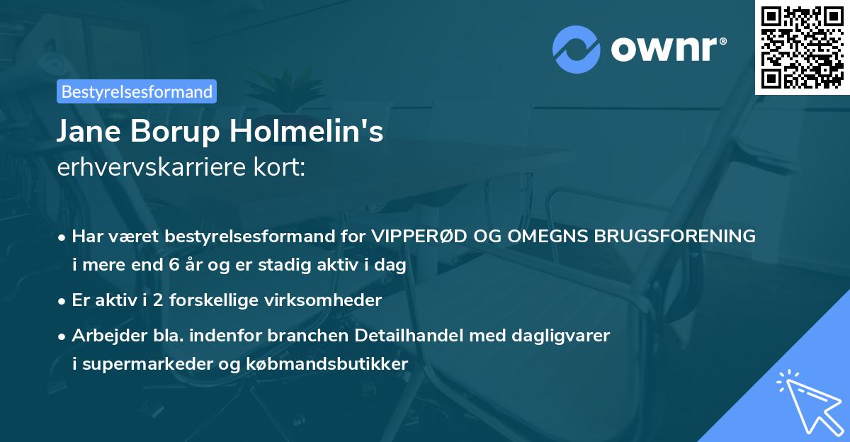 Jane Borup Holmelin's erhvervskarriere kort