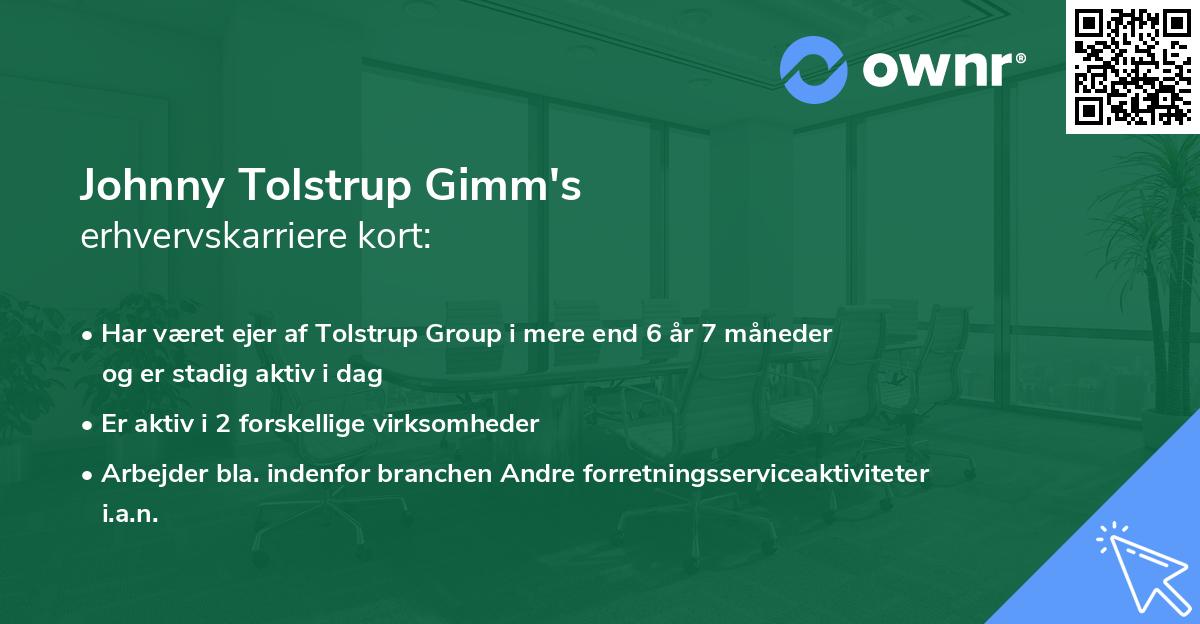 Johnny Tolstrup Gimm's erhvervskarriere kort