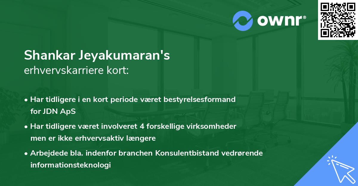 Shankar Jeyakumaran's erhvervskarriere kort
