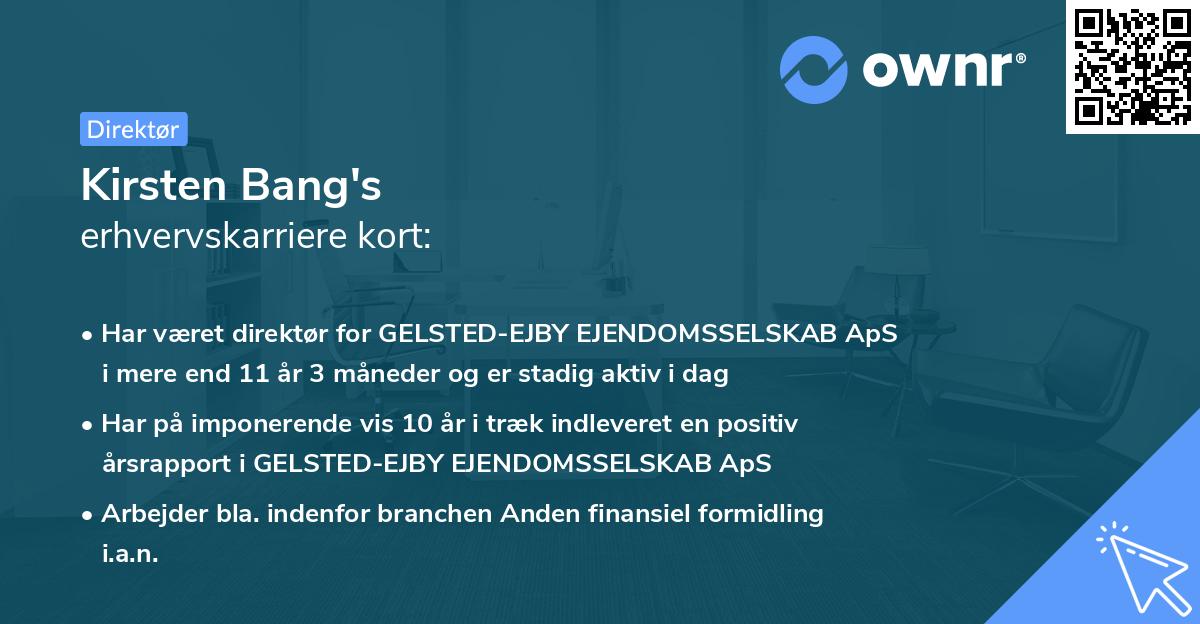 Kirsten Bang's erhvervskarriere kort