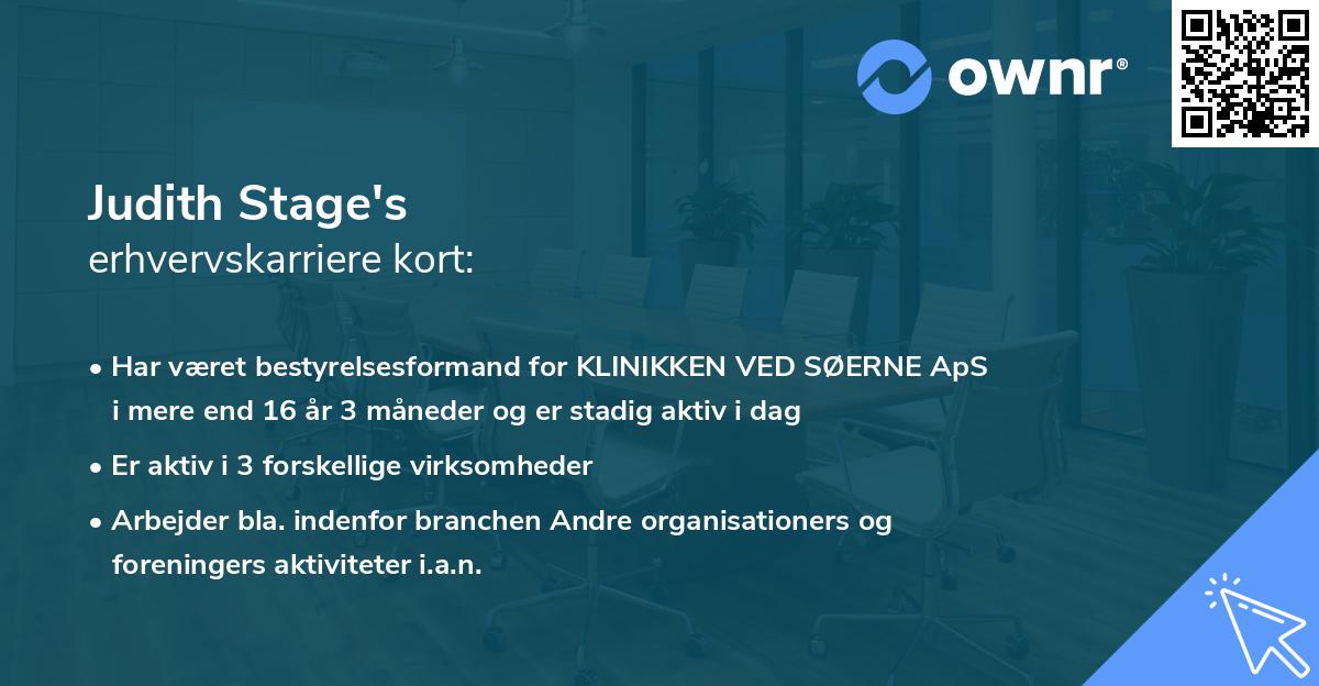 Judith Stage's erhvervskarriere kort