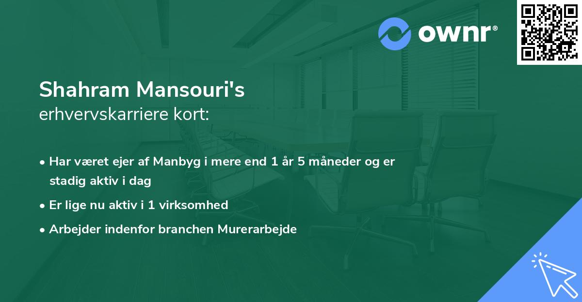 Shahram Mansouri's erhvervskarriere kort