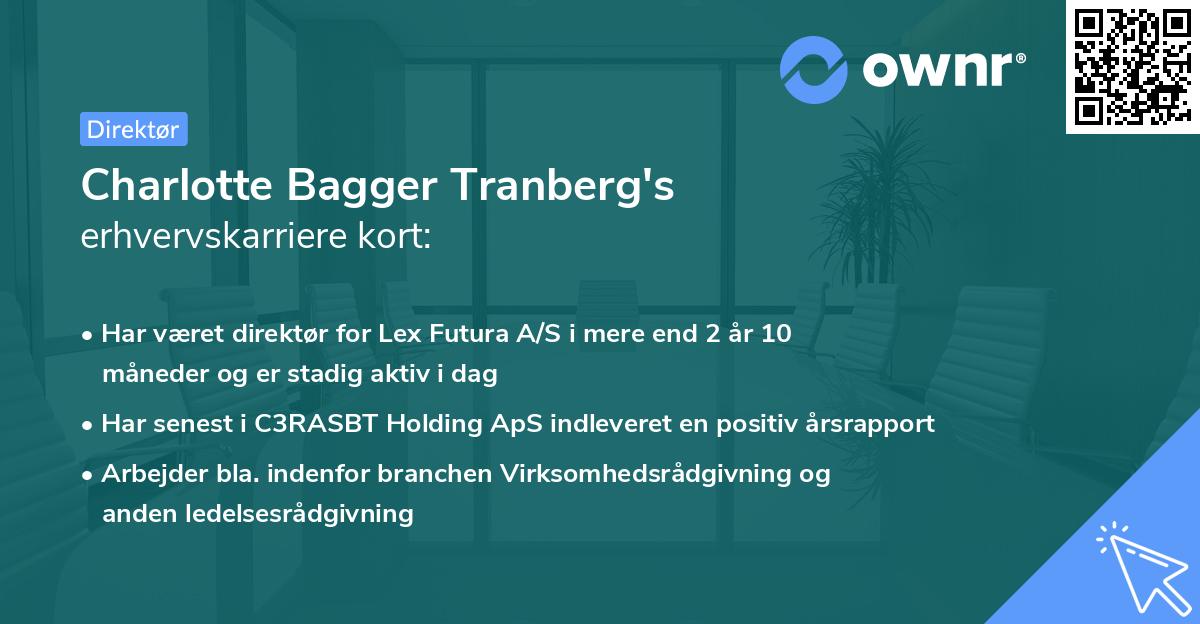 Charlotte Bagger Tranberg's erhvervskarriere kort