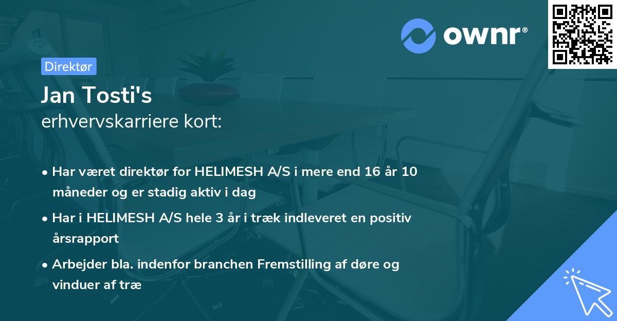 Jan Tosti's erhvervskarriere kort