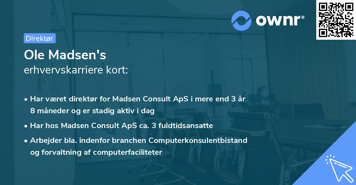 Ole Madsen's erhvervskarriere kort