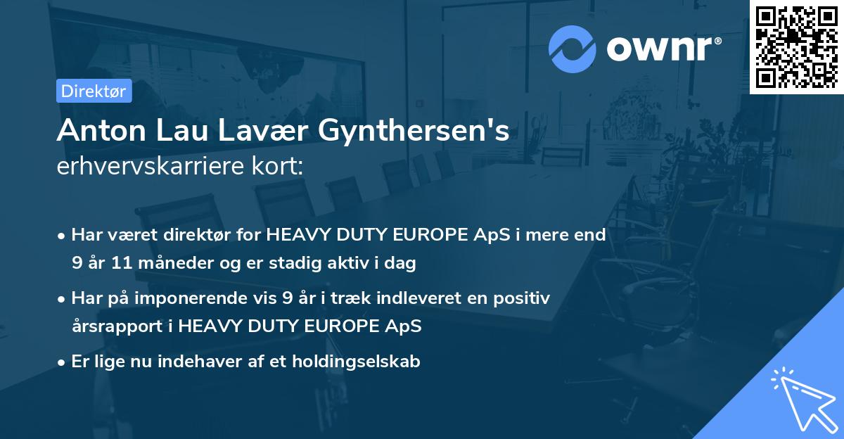 Anton Lau Lavær Gynthersen's erhvervskarriere kort