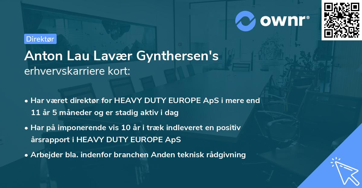 Anton Lau Lavær Gynthersen's erhvervskarriere kort
