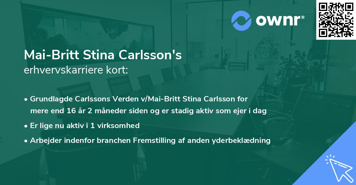 Mai-Britt Stina Carlsson's erhvervskarriere kort