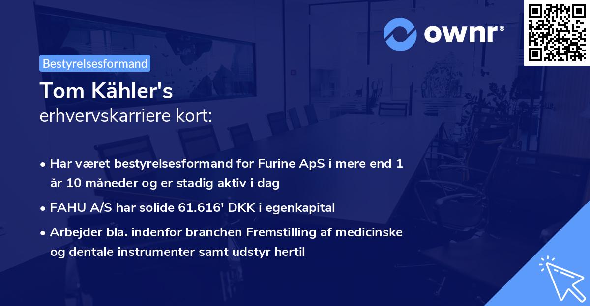 Tom Kähler's erhvervskarriere kort