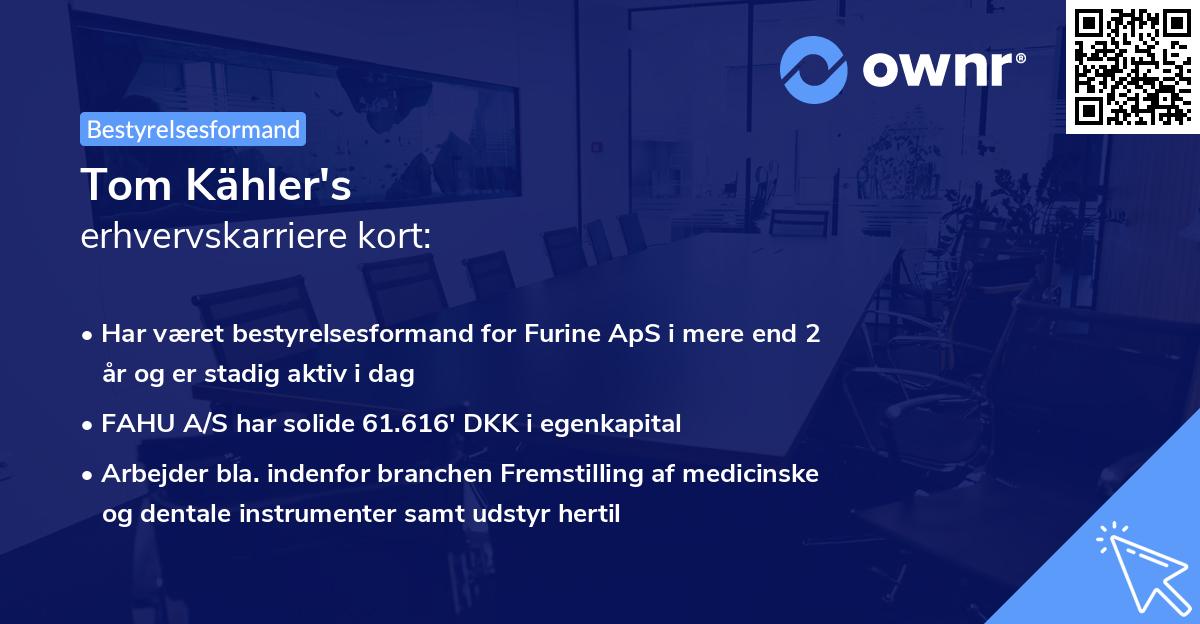 Tom Kähler's erhvervskarriere kort