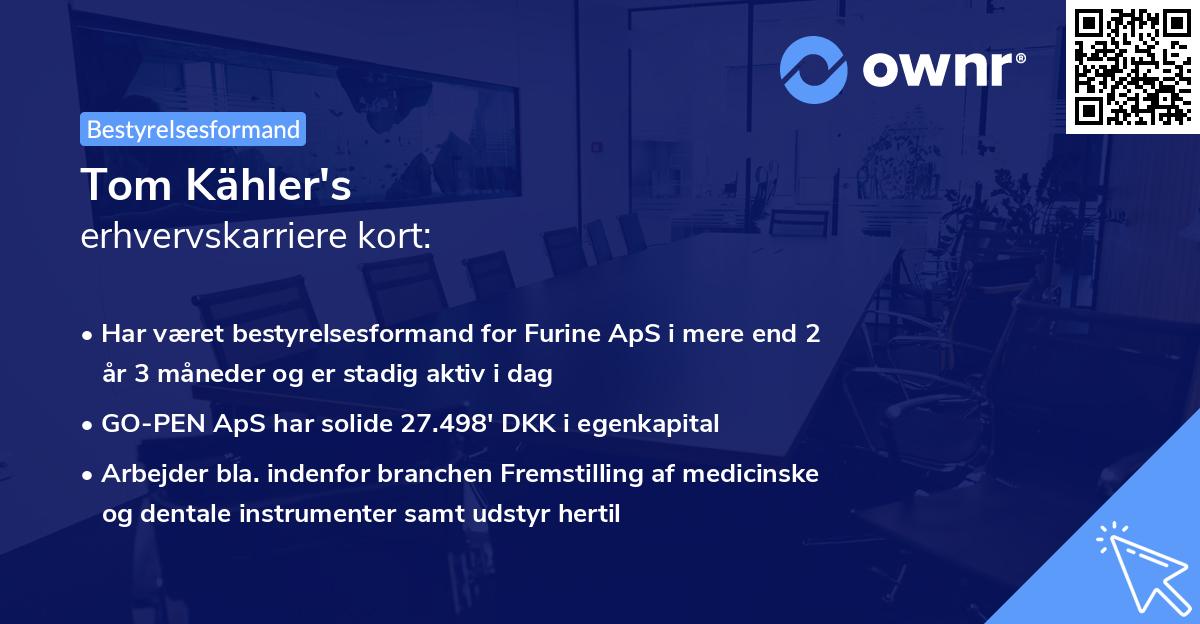 Tom Kähler's erhvervskarriere kort