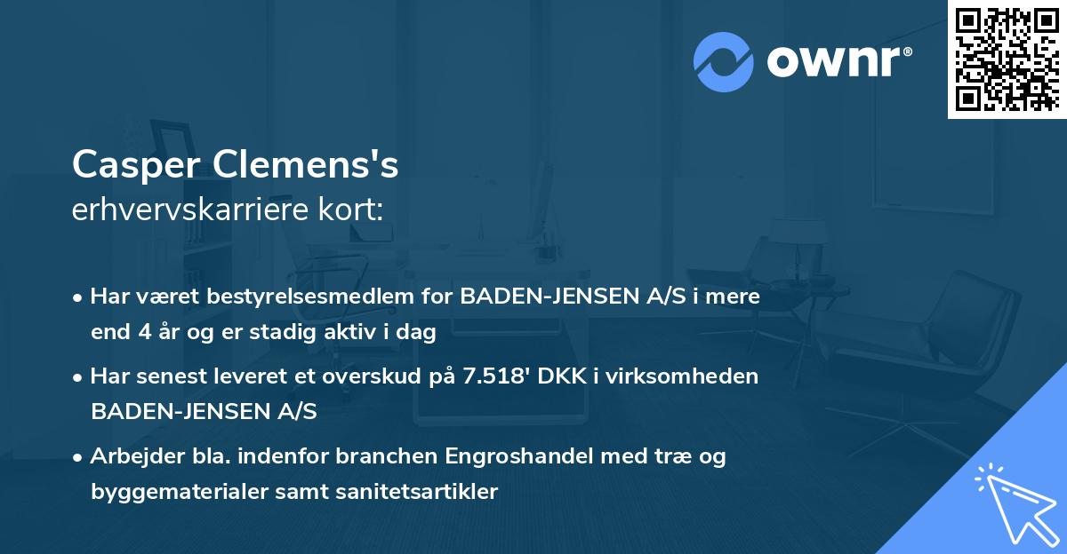 Casper Clemens's erhvervskarriere kort