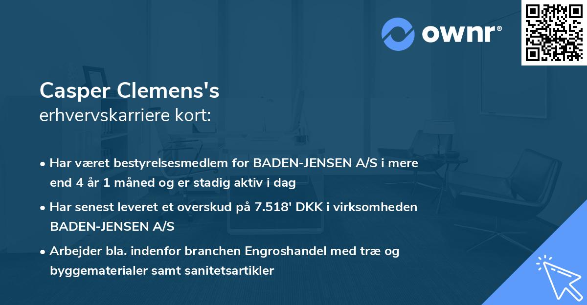 Casper Clemens's erhvervskarriere kort