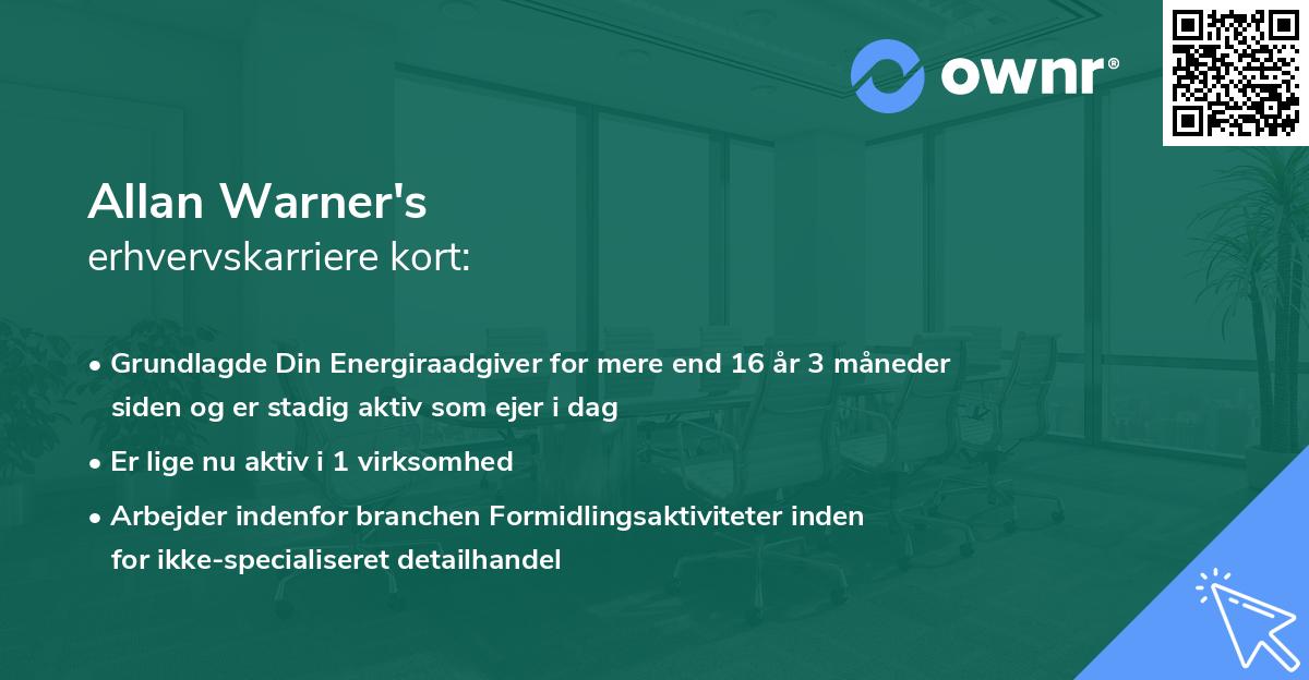 Allan Warner's erhvervskarriere kort