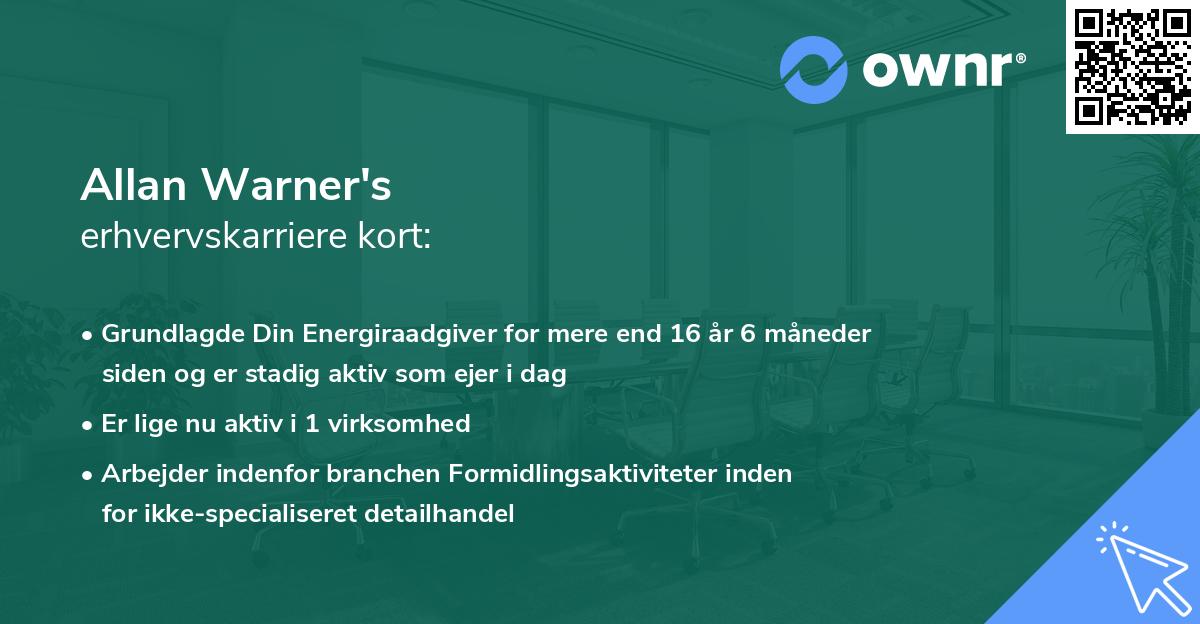 Allan Warner's erhvervskarriere kort