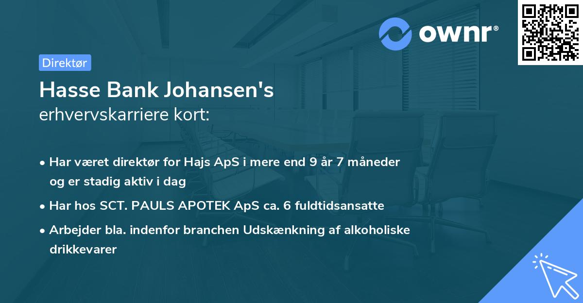 Hasse Bank Johansen's erhvervskarriere kort