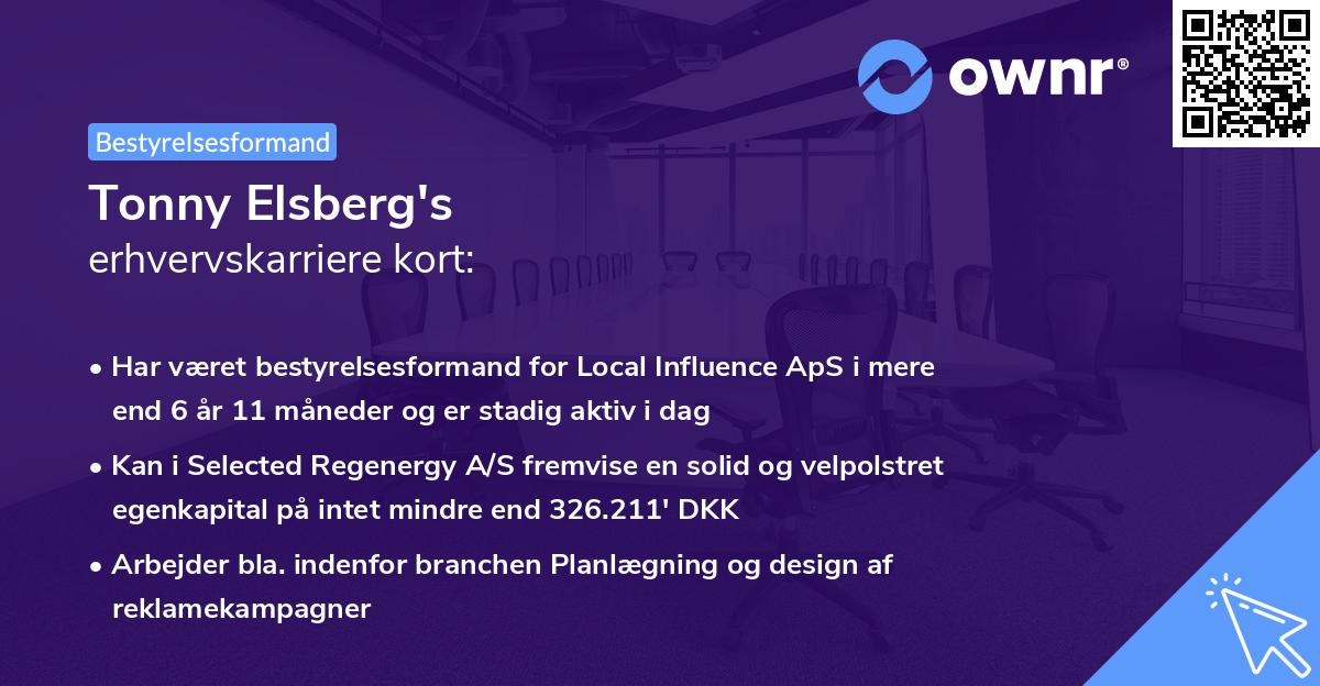 Tonny Elsberg's erhvervskarriere kort