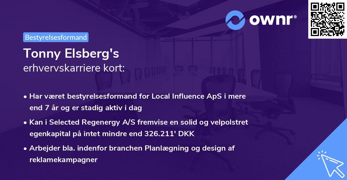 Tonny Elsberg's erhvervskarriere kort