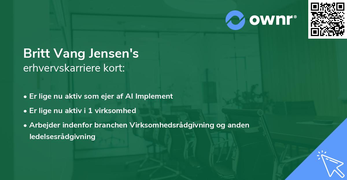 Britt Vang Jensen's erhvervskarriere kort