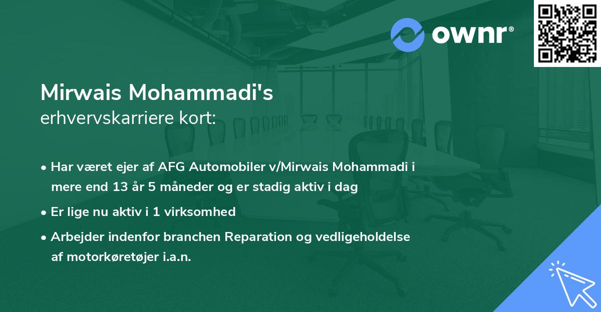 Mirwais Mohammadi's erhvervskarriere kort