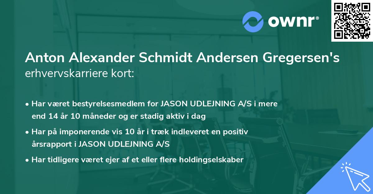 Anton Alexander Schmidt Andersen Gregersen's erhvervskarriere kort