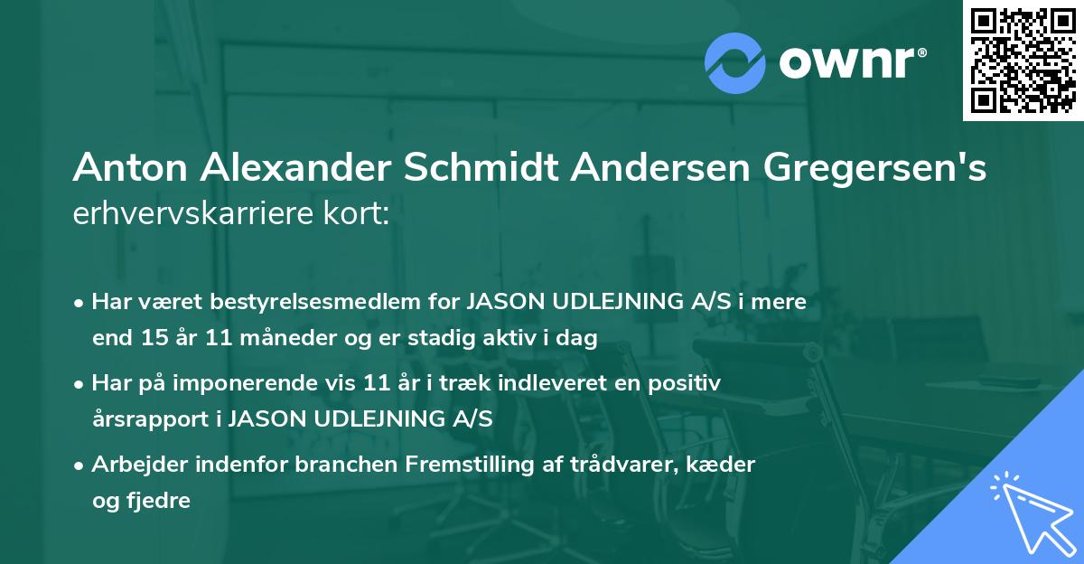 Anton Alexander Schmidt Andersen Gregersen's erhvervskarriere kort