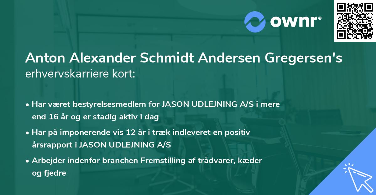 Anton Alexander Schmidt Andersen Gregersen's erhvervskarriere kort