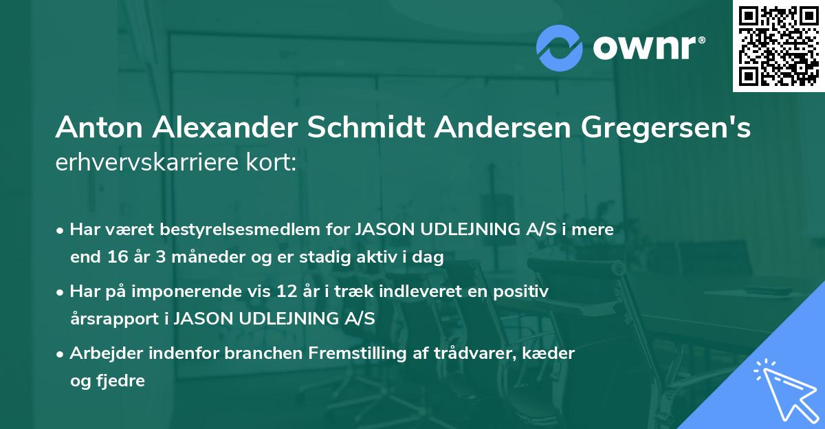Anton Alexander Schmidt Andersen Gregersen's erhvervskarriere kort