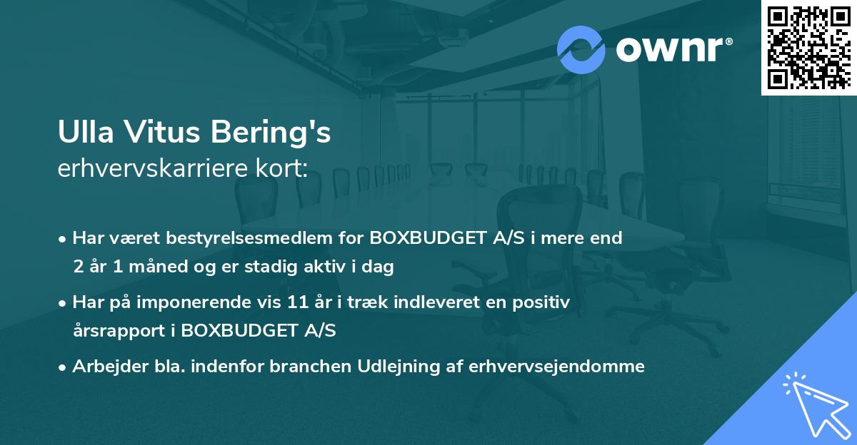 Ulla Vitus Bering's erhvervskarriere kort