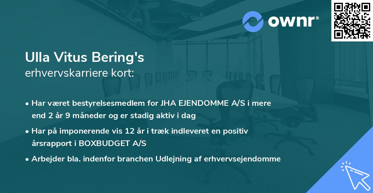 Ulla Vitus Bering's erhvervskarriere kort