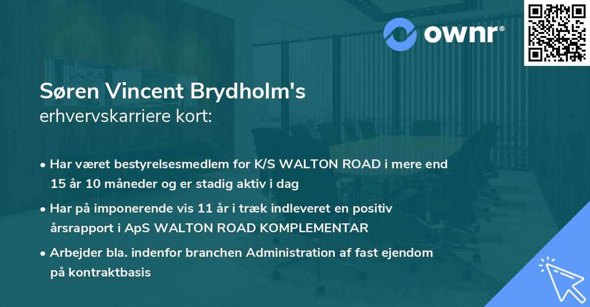 Søren Vincent Brydholm's erhvervskarriere kort