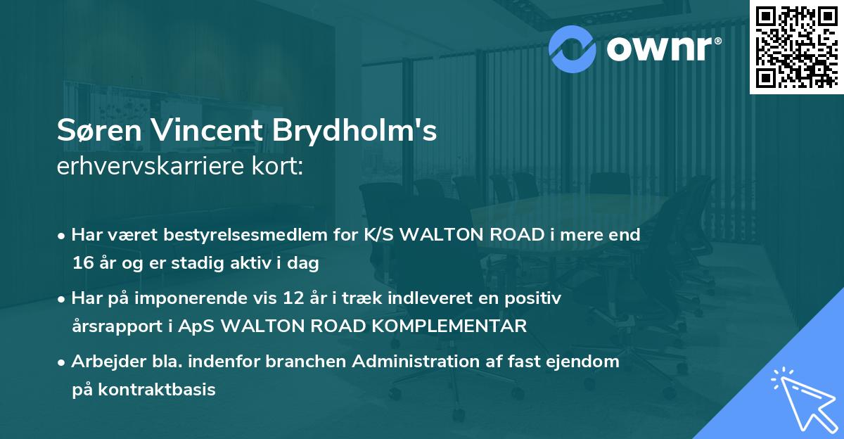 Søren Vincent Brydholm's erhvervskarriere kort