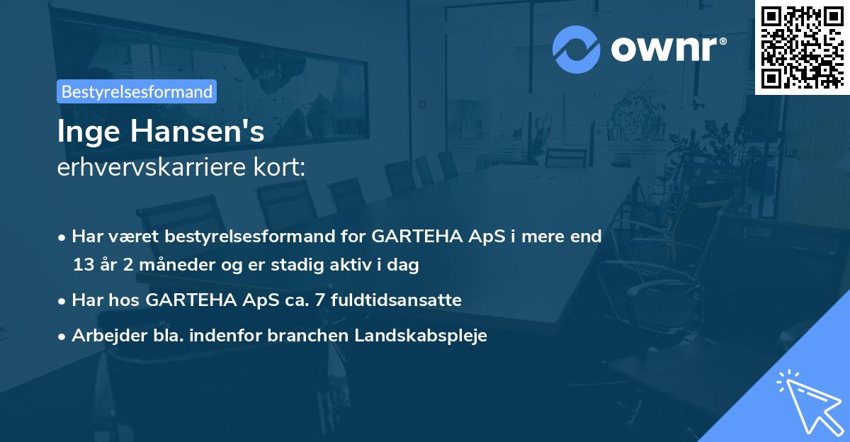 Inge Hansen's erhvervskarriere kort