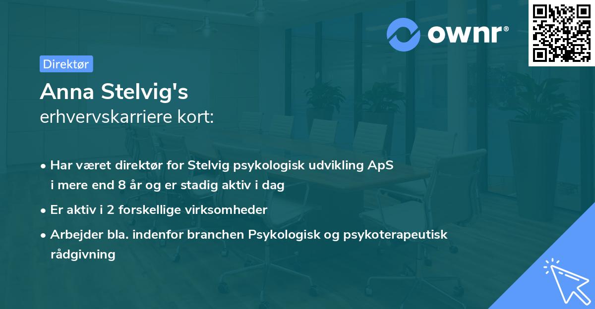 Anna Stelvig's erhvervskarriere kort