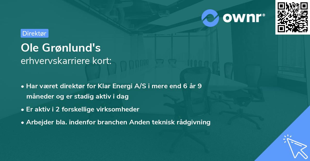 Ole Grønlund's erhvervskarriere kort