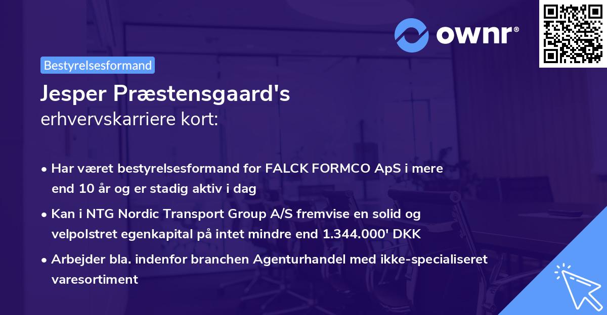 Jesper Præstensgaard's erhvervskarriere kort