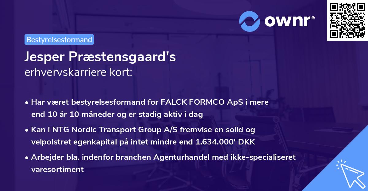 Jesper Præstensgaard's erhvervskarriere kort