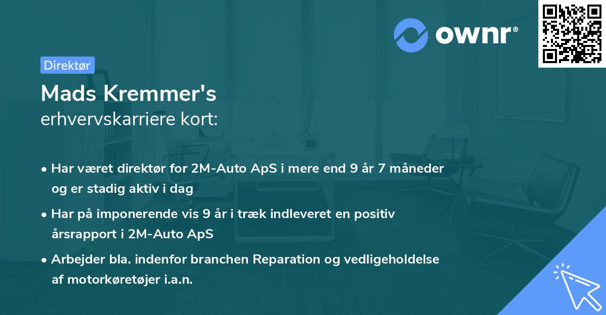 Mads Kremmer's erhvervskarriere kort