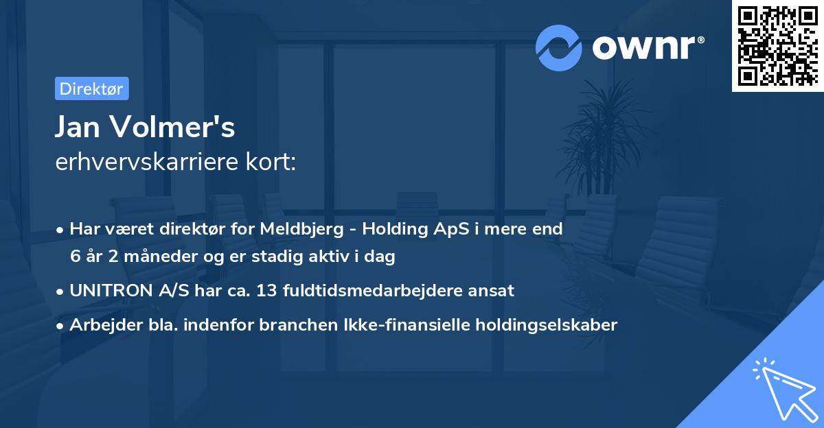 Jan Volmer's erhvervskarriere kort