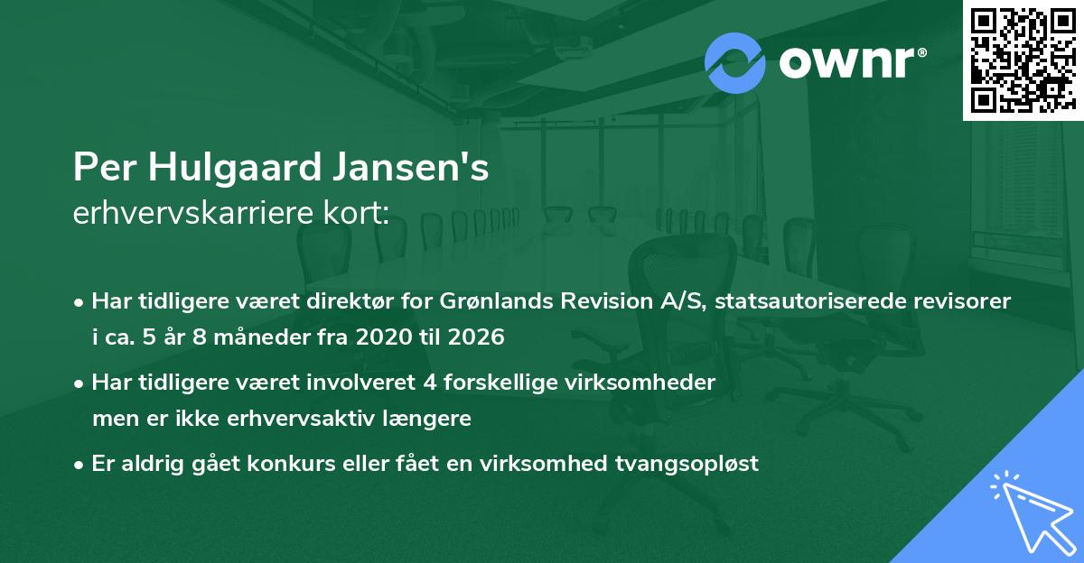 Per Hulgaard Jansen's erhvervskarriere kort