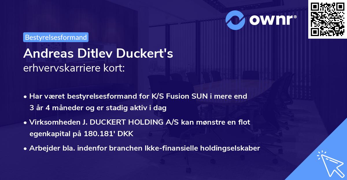 Andreas Ditlev Duckert's erhvervskarriere kort