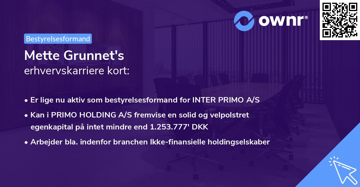 Mette Grunnet's erhvervskarriere kort