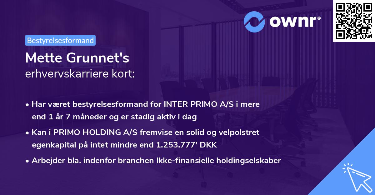 Mette Grunnet's erhvervskarriere kort