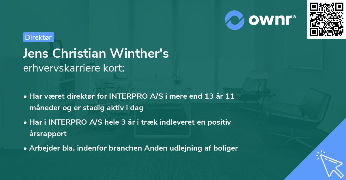 Jens Christian Winther's erhvervskarriere kort